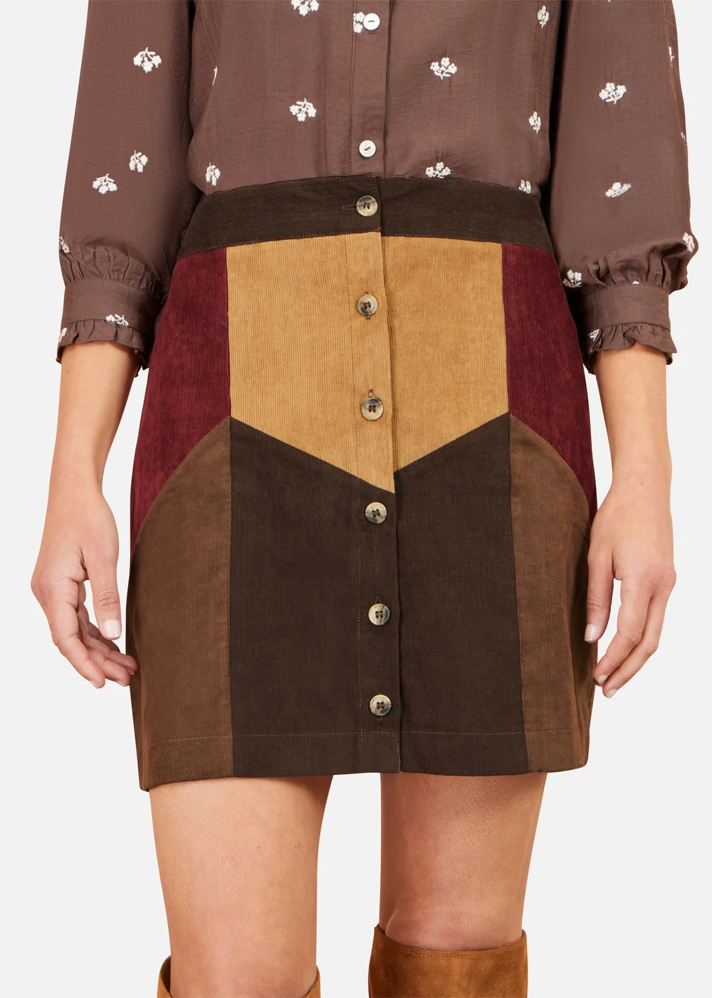 Yumi Multicolour Patchwork Cord Mini Skirt - 8 Image 2