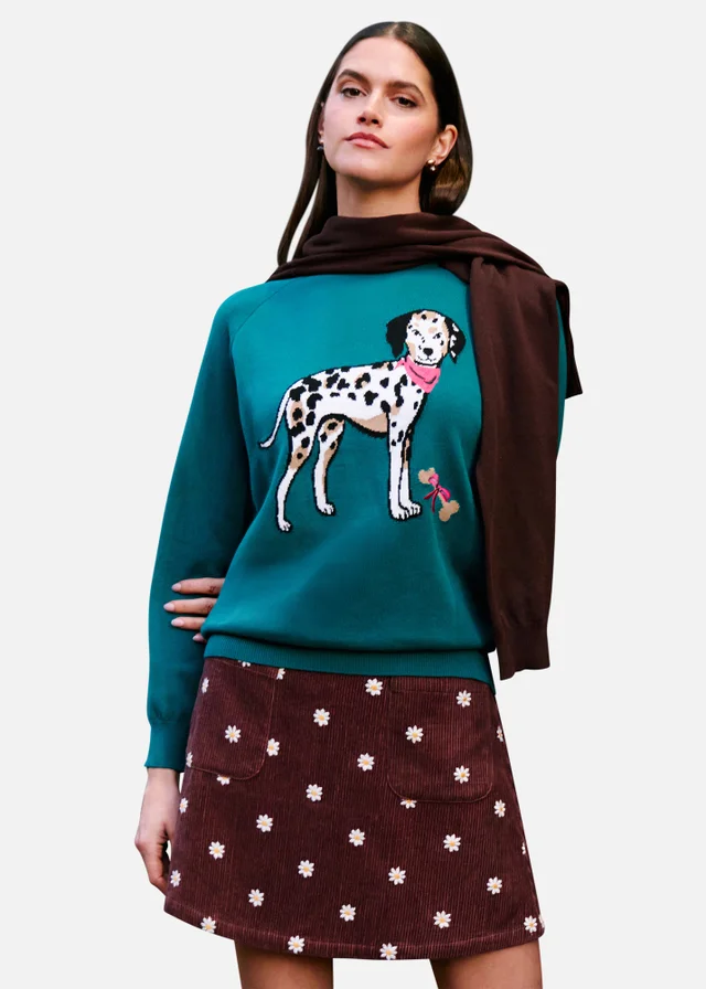Yumi Brown Daisy Embroidered Cord Mini Skirt