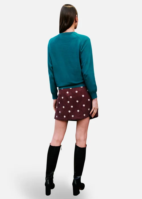 Yumi Brown Daisy Embroidered Cord Mini Skirt - 16 Image 5