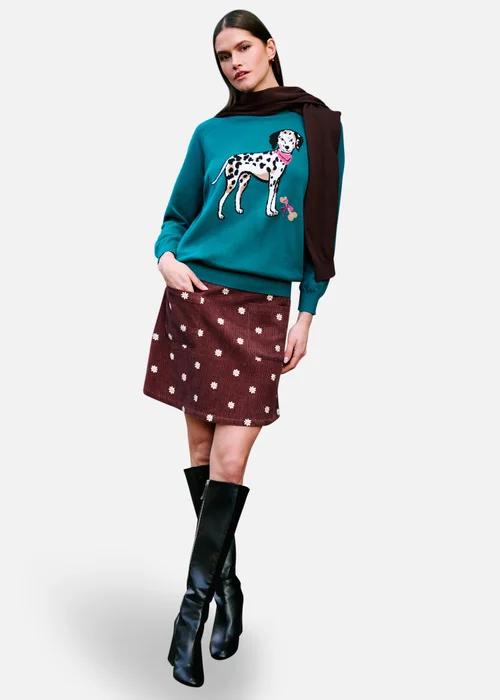 Yumi Brown Daisy Embroidered Cord Mini Skirt - 16 Image 2