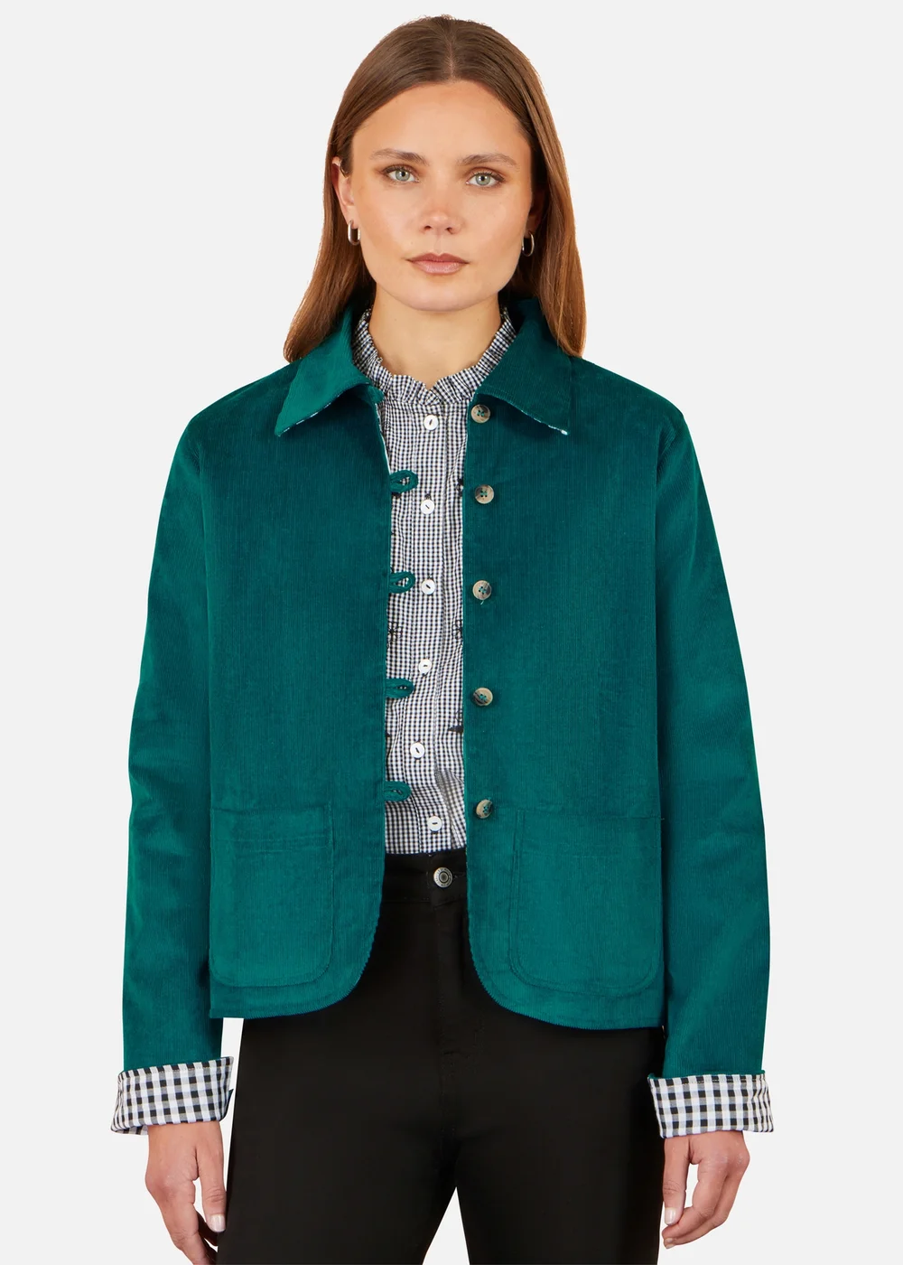 Yumi Teal Cord Reversible Gingham Jacket - 12 Image 1