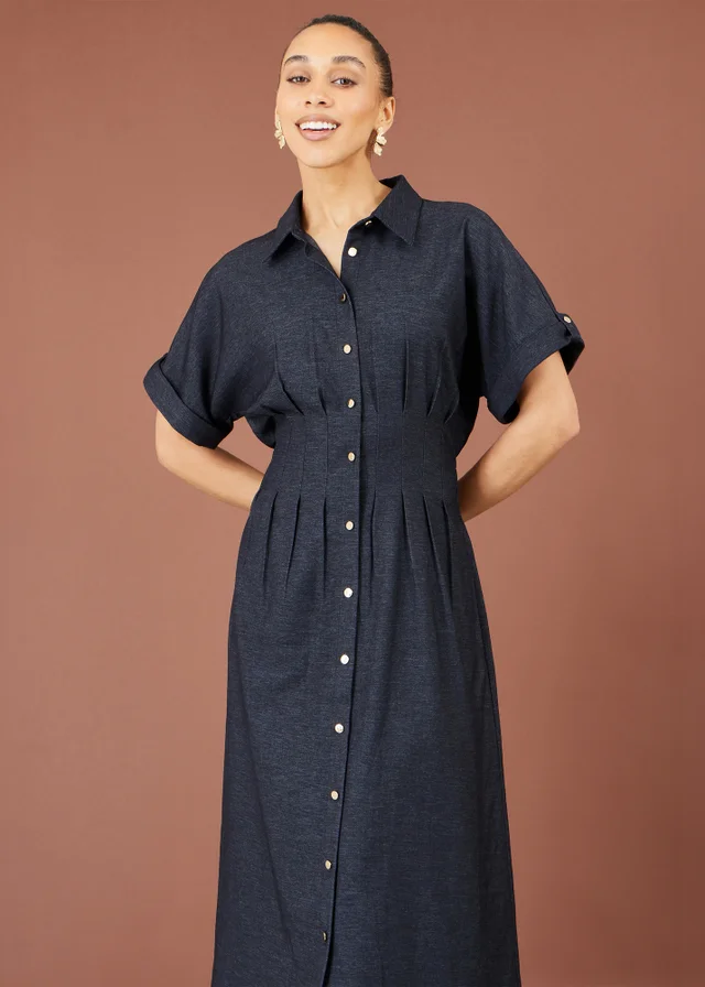 Yumi Blue Stretch Midi Shirt Dress