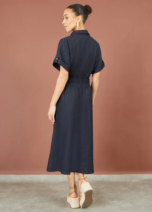 Yumi Blue Stretch Midi Shirt Dress