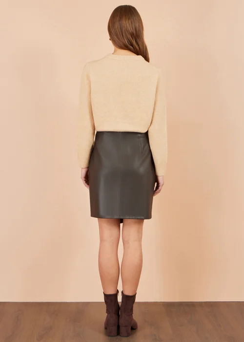 Yumi Brown Faux Leather Wrap Mini Skirt - 12 Image 2