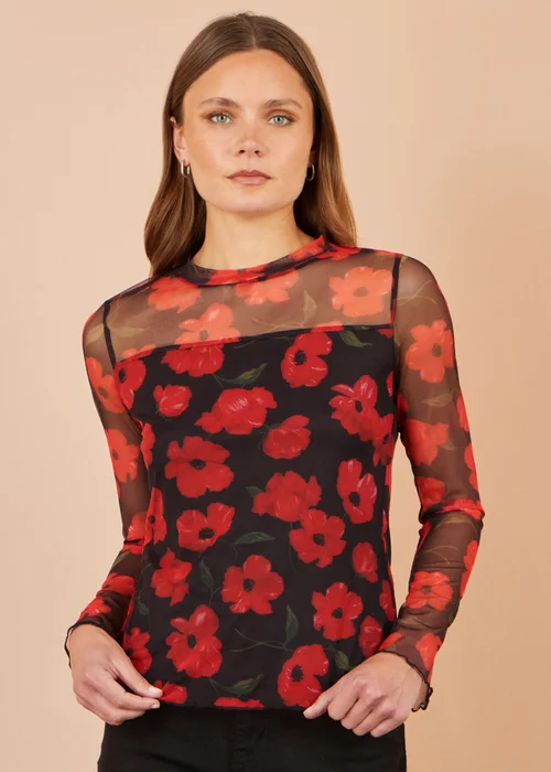 Yumi Black Poppy Mesh Top - 16 Image 1