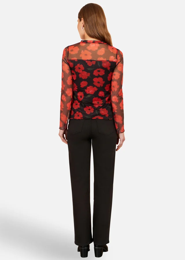 Yumi Black Poppy Mesh Top
