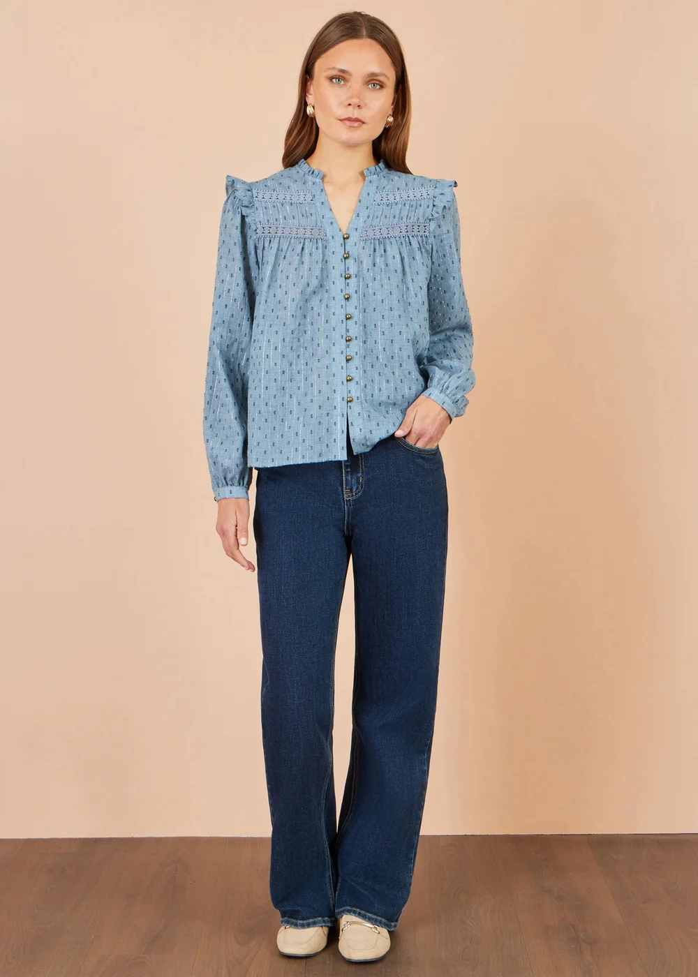 Yumi Blue Cotton Lace Detail Shirt - 16 Image 2