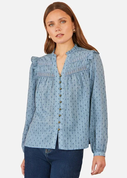 Yumi Blue Cotton Lace Detail Shirt - 16 Image 1