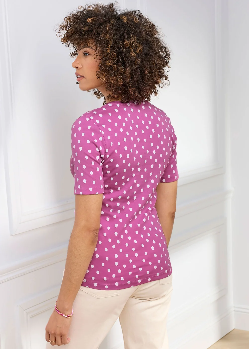 Cotton Traders Light Orchid Wrinkle Free Short Sleeve Spot Scoop Neck Top - 26 Image 3