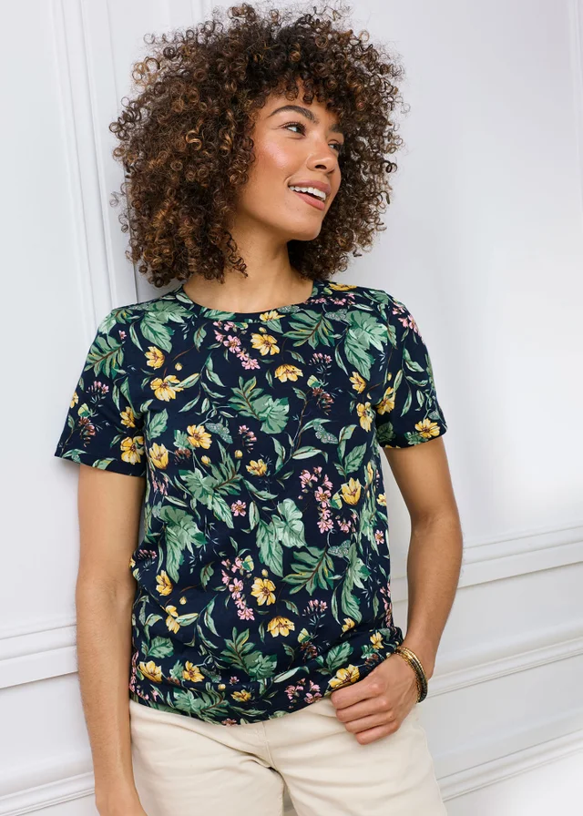 Cotton Traders Navy Short Sleeve Printed T-Shirt
