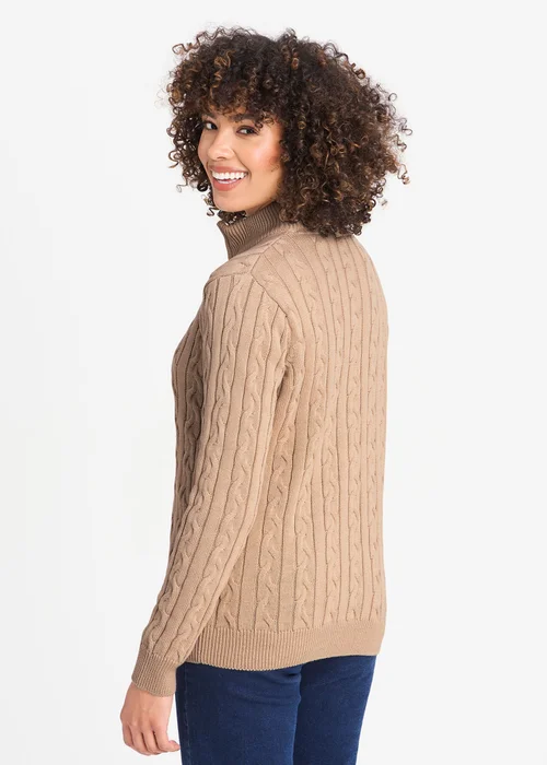 Cotton Traders Warm Beige Cotton Cable Zip Through Cardigan - 3XL Image 3