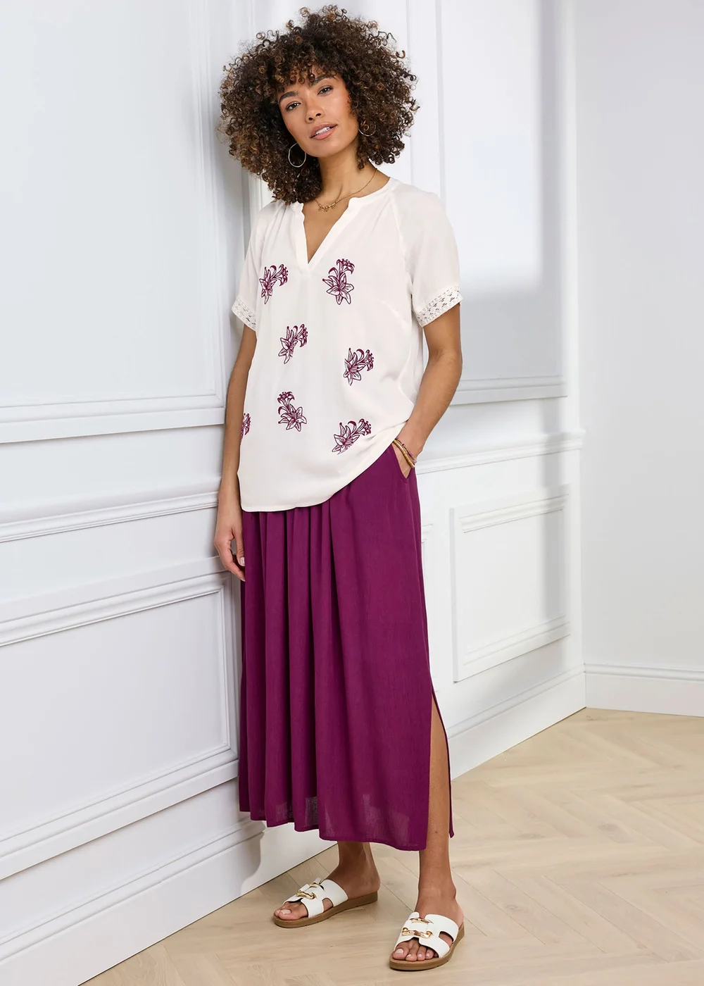 Cotton Traders Wild Rose Floral Embroidered Crinkle Top - 12 Image 2