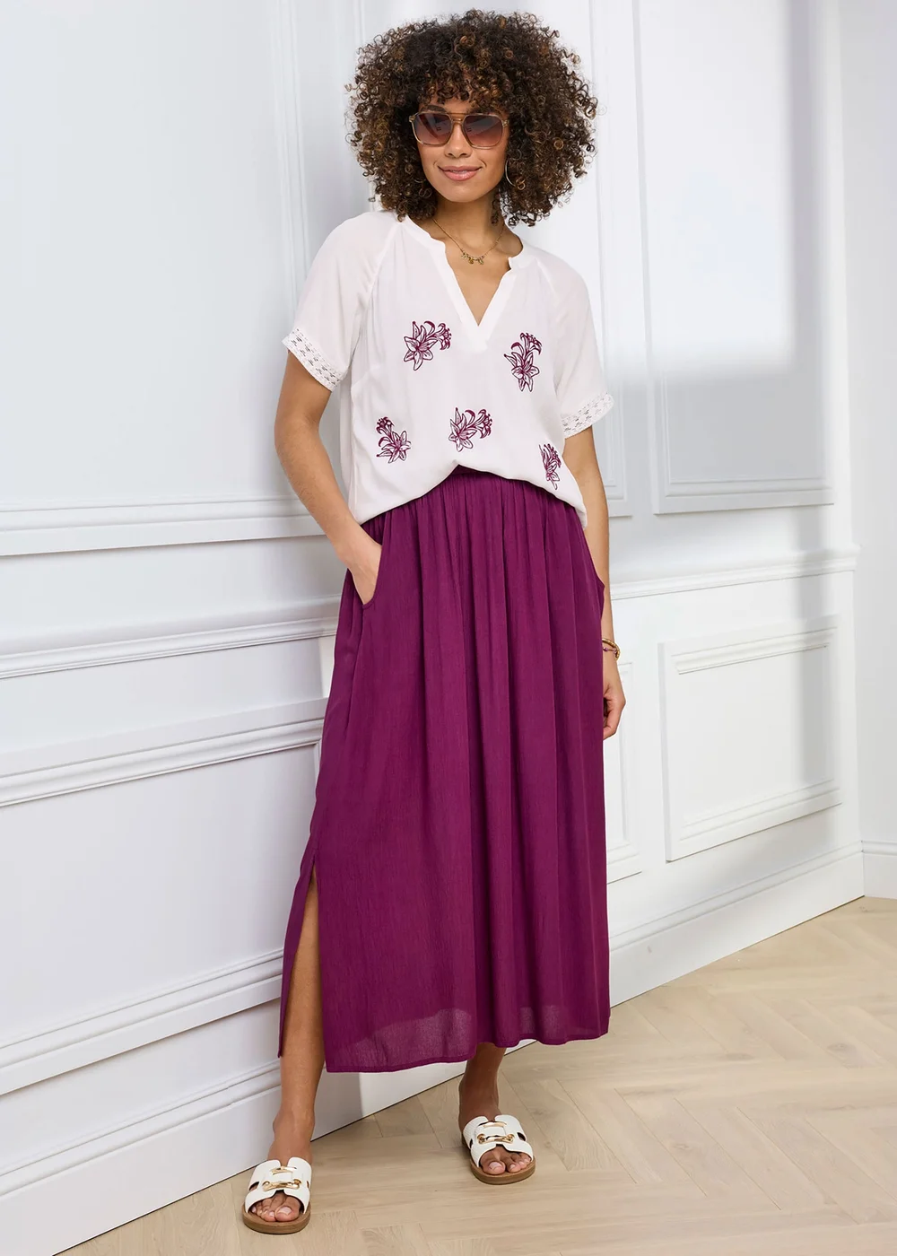Cotton Traders Wild Rose Floral Embroidered Crinkle Top - 12 Image 1