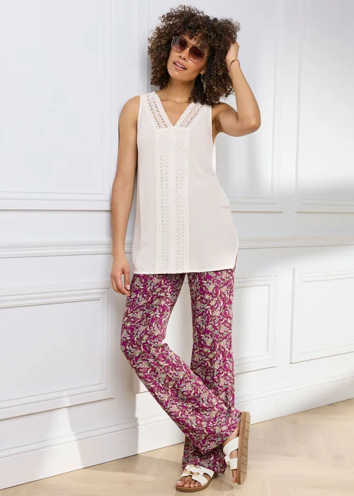 Cotton Traders Ivory Lace Trim Crinkle Vest - 12 Image 2