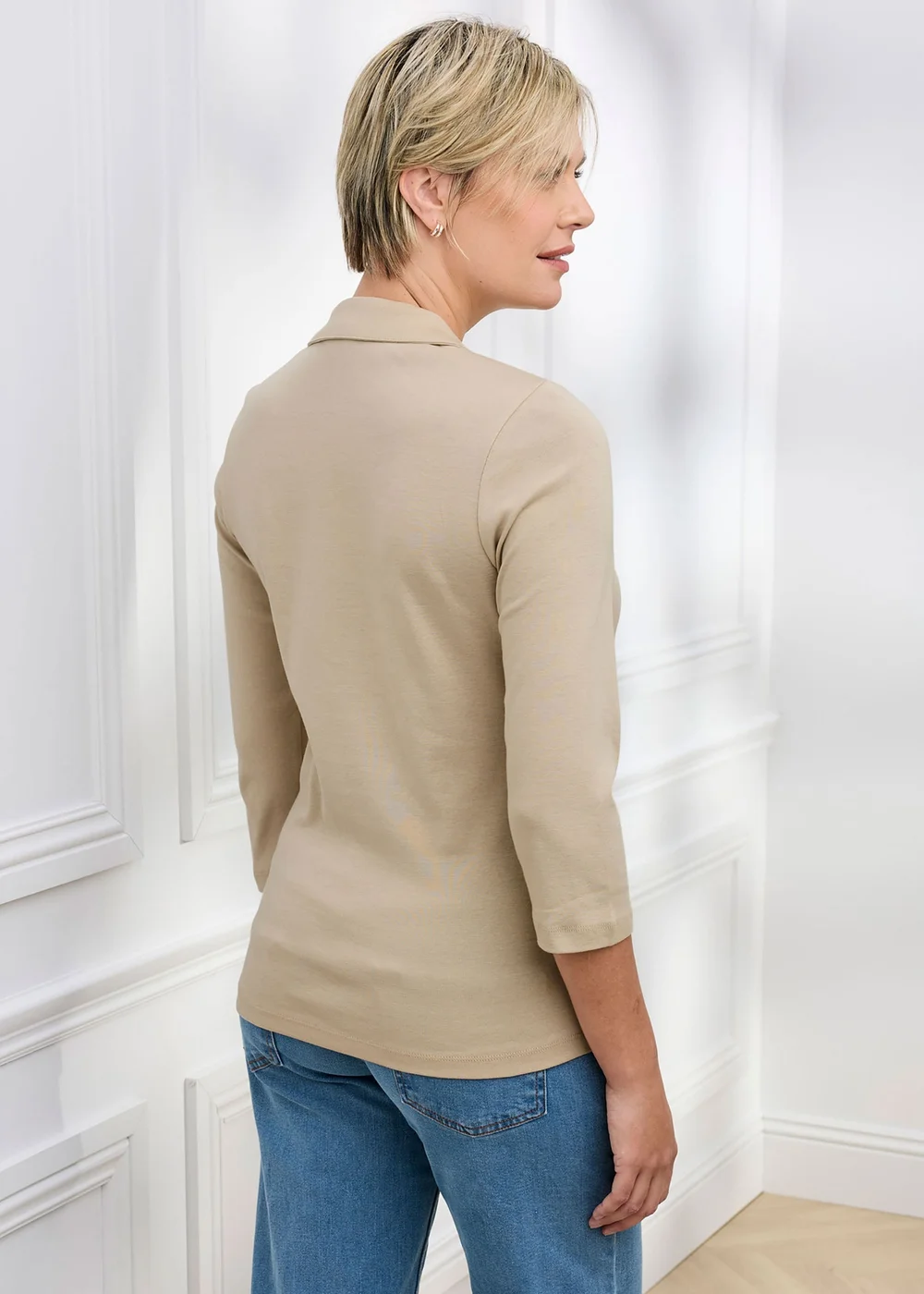 Cotton Traders Stone Wrinkle Free 3/4 Collared Polo Top - 16 Image 3