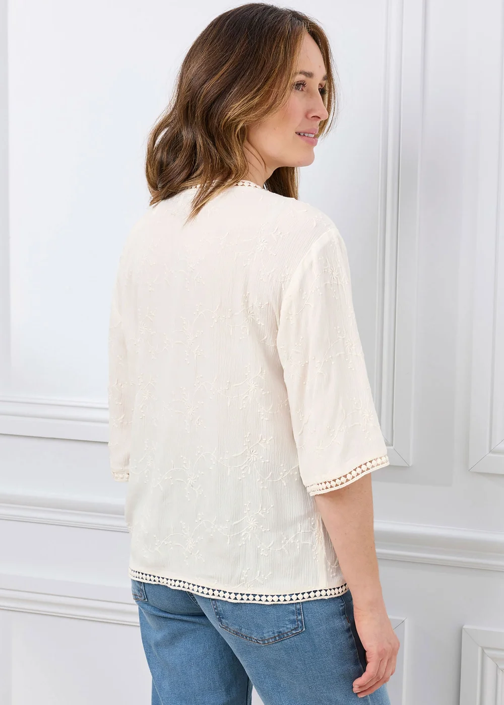 Cotton Traders Ecru Short Sleeve Broiderie Blouse - 18 Image 3