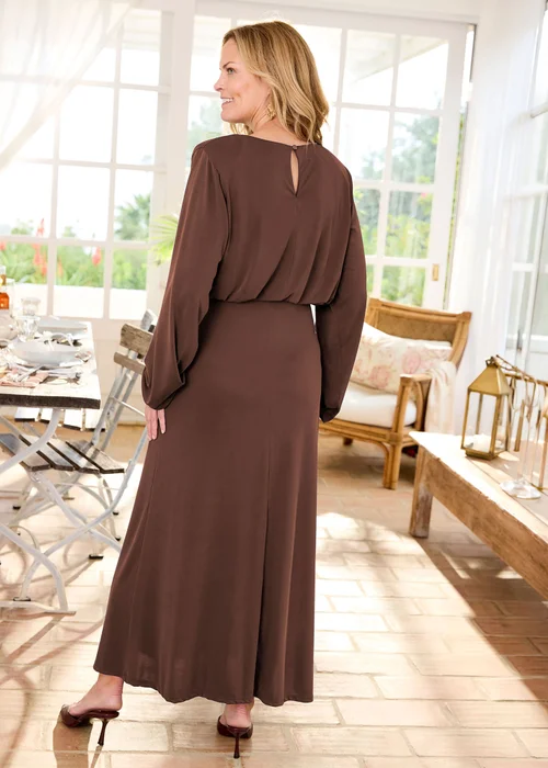 Cotton Traders Chocolate Long Sleeve Jersey Maxi Dress - 8 Image 3