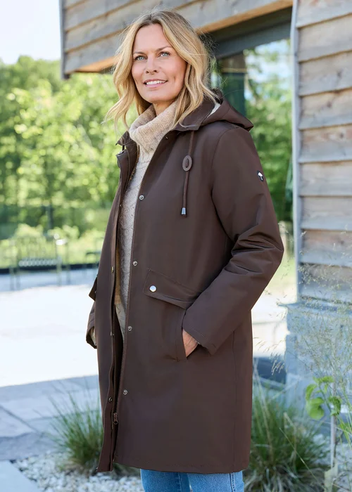 Cotton Traders Chocolate All Weather Fleece Lined Waterproof Coat - 18 Image 2