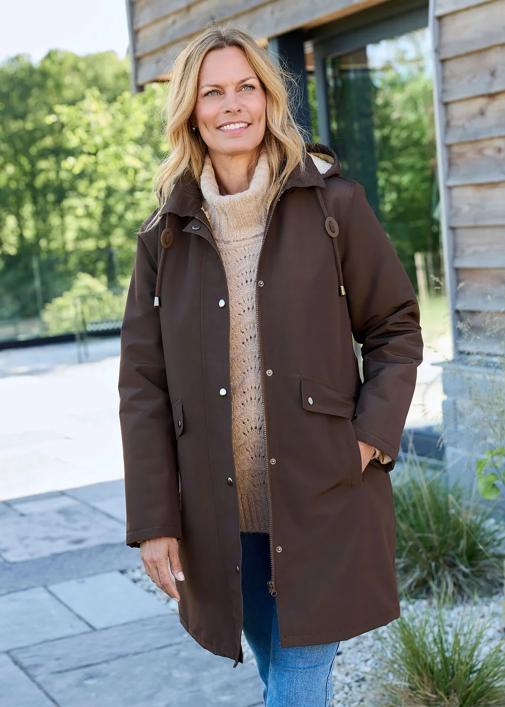 Cotton Traders Chocolate All Weather Fleece Lined Waterproof Coat - 18 Image 1