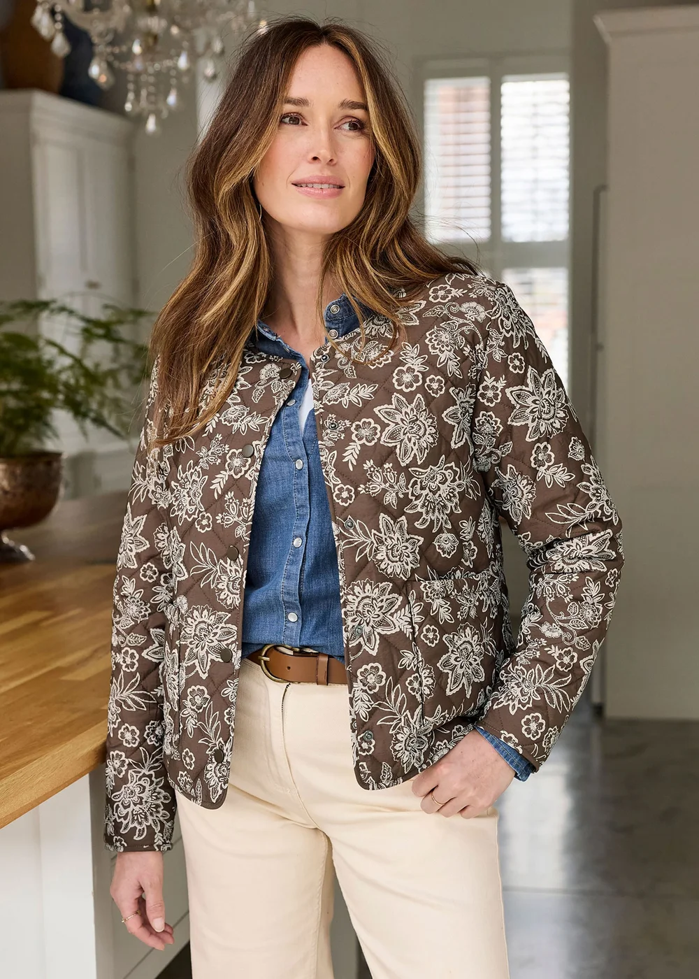 Cotton Traders Dark Brown Printed Quilted Jacket - 14 Image 1
