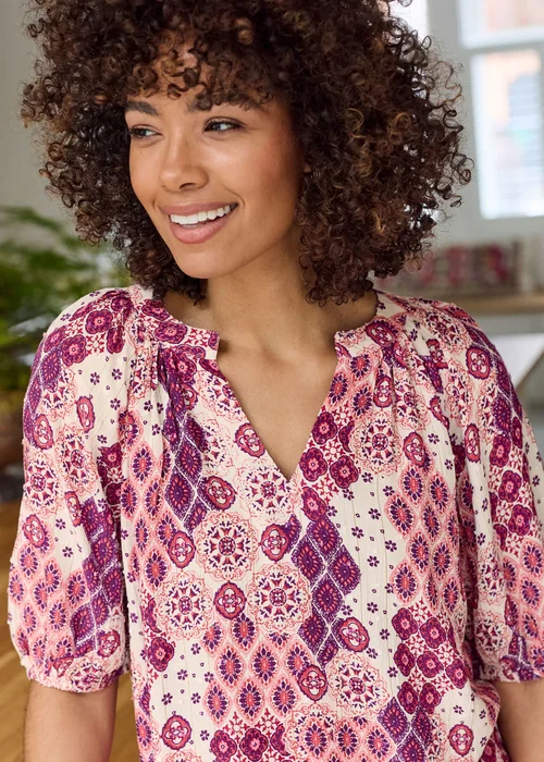 Cotton Traders Ecru Printed Short Sleeve Blouse - 20 Image 4