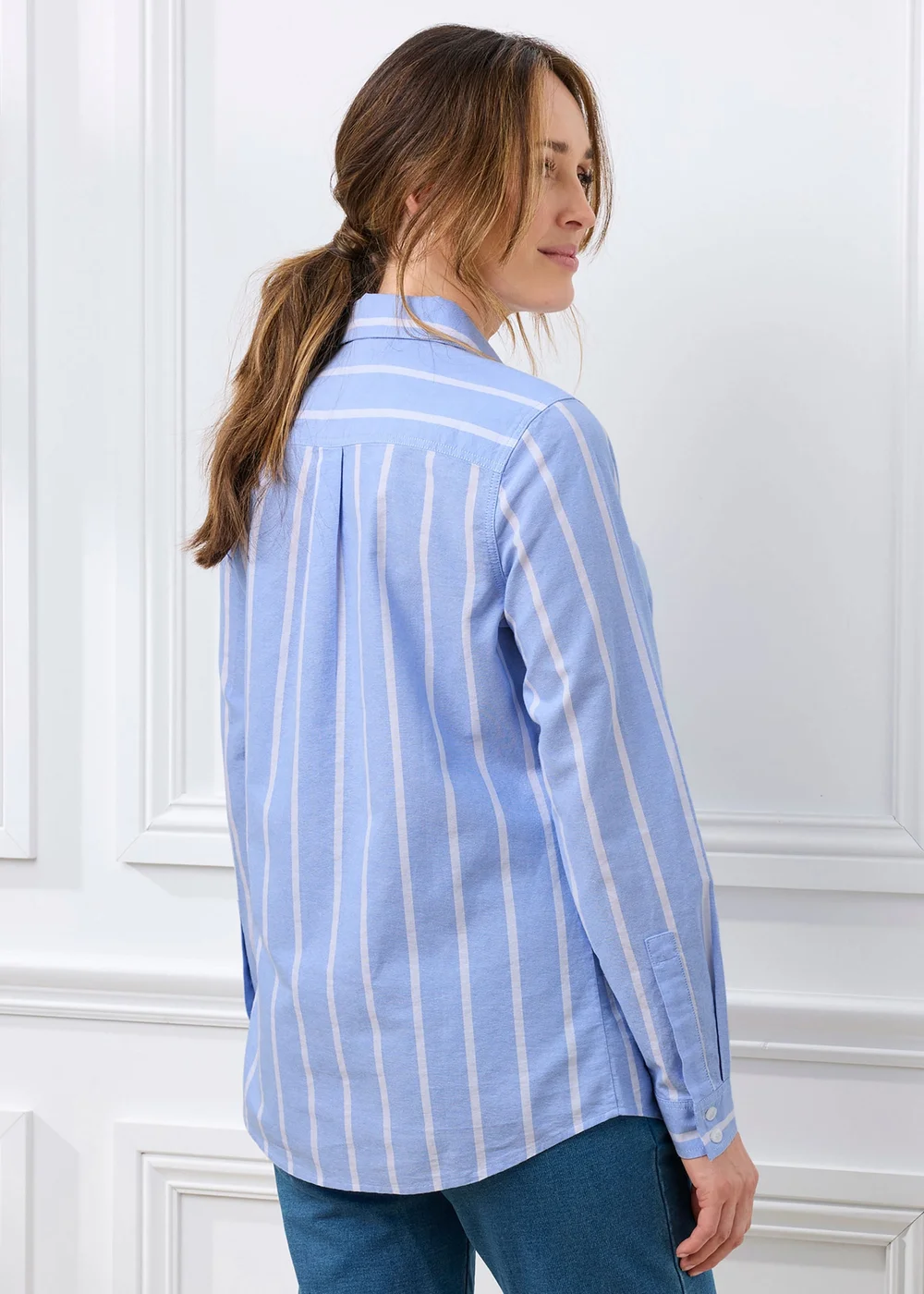 Cotton Traders Cool Blue Stripe Oxford Shirt - 10 Image 3
