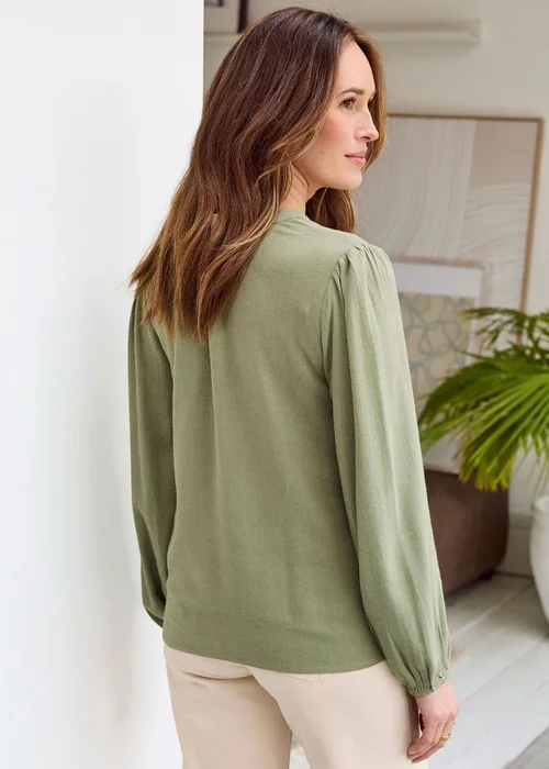 Cotton Traders Soft Khaki Long Sleeve Broiderie Blouse - 16 Image 4