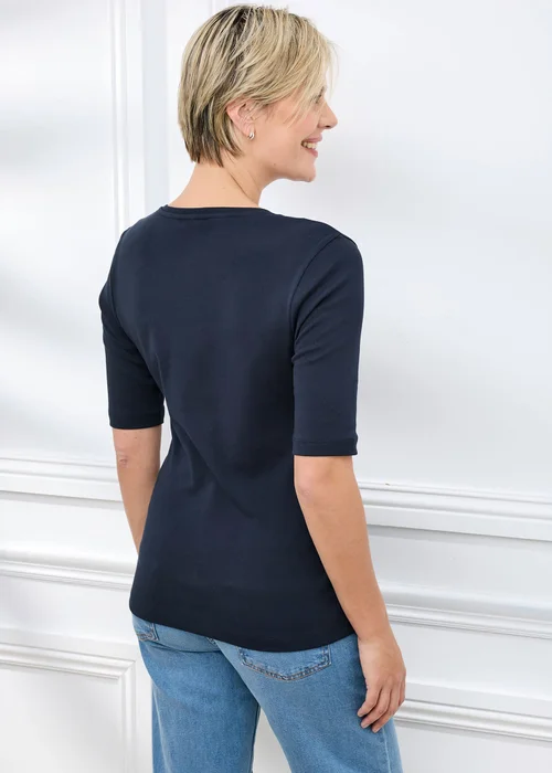 Cotton Traders Navy Wrinkle Free 1/2 Sleeve V Neck Top - 22 Image 3