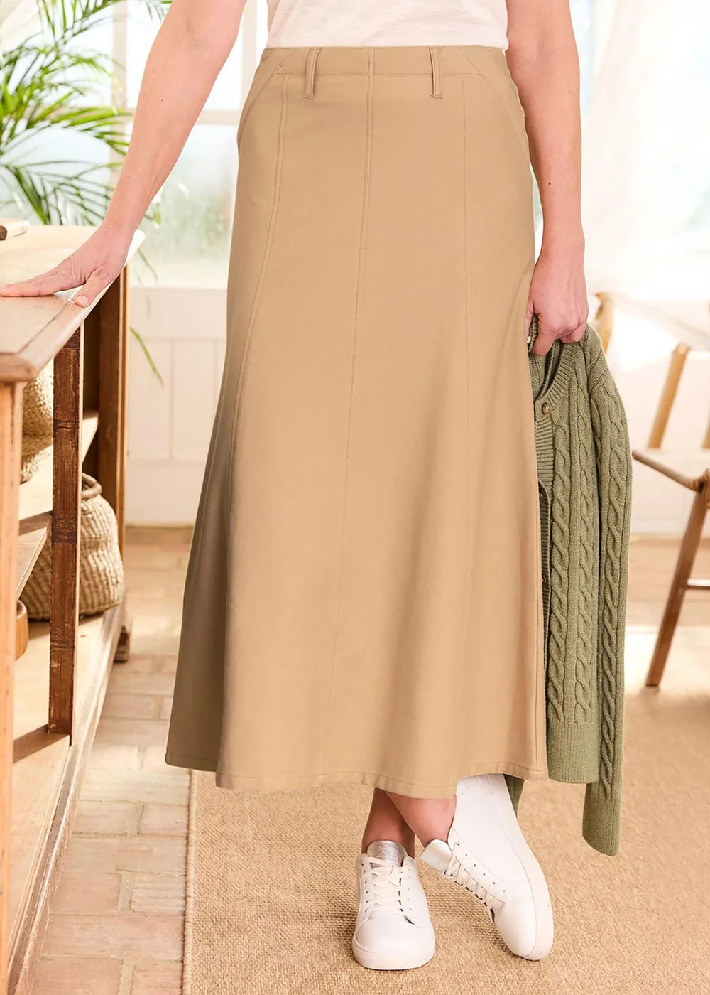 Cotton Traders Light Camel Jersey Denim Pull-On Maxi Skirt - 24 Image 1