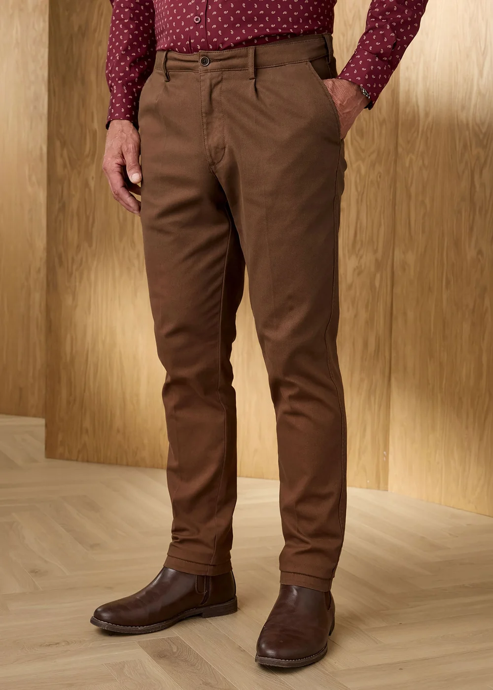 Cotton Traders Dark Brown Signature Dobby Texture Chino - 20 Image 2