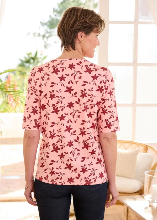 Cotton Traders Rose 1/2 Sleeve Printed Scoop Neck Top - 24 Image 3
