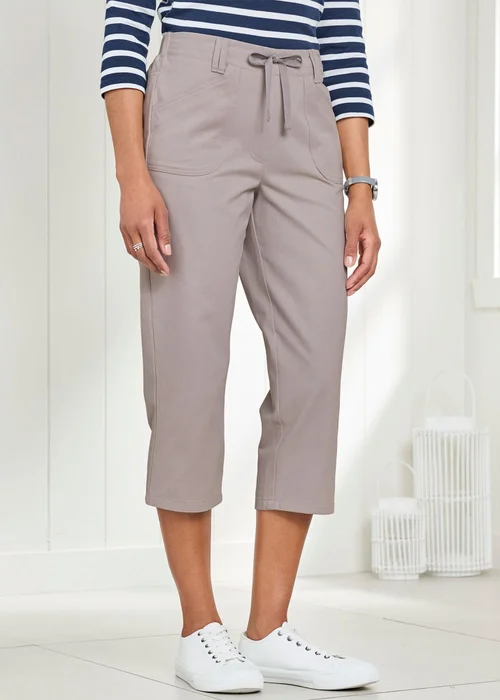 Cotton Traders Dove Grey Wrinkle Free Pull On Crop Trousers - 24 Image 1