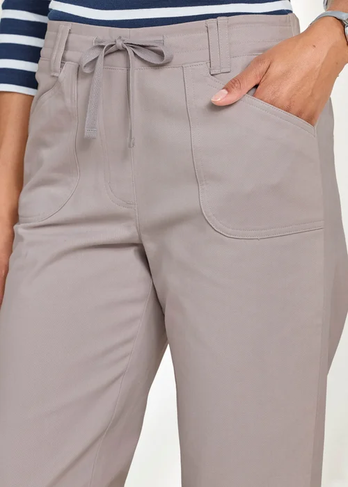 Cotton Traders Dove Grey Wrinkle Free Pull On Crop Trousers - 24 Image 3