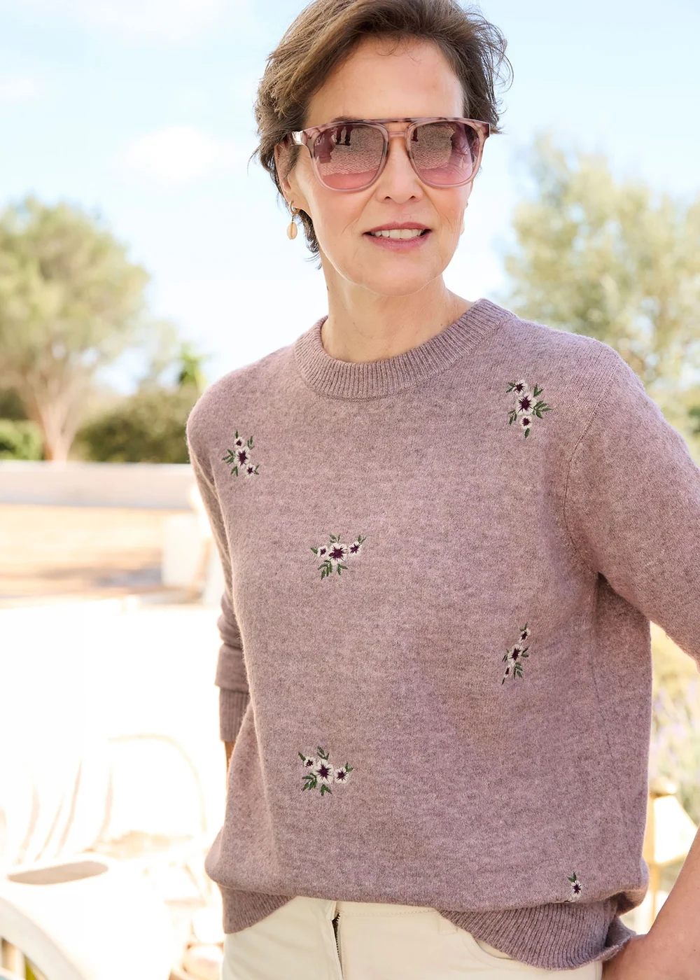 Cotton Traders Dusky Lilac Embroidered Jumper - 14 Image 1