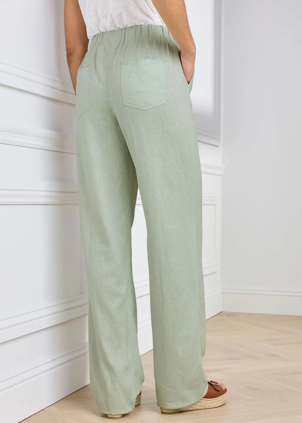 Cotton Traders Pale Mint Linen Blend Relaxed Fit Trousers - 8/L31 Image 3