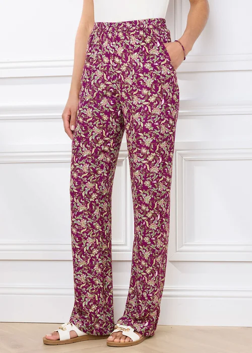 Cotton Traders Wild Rose Pull On Printed Crinkle Trousers - 24/L27 Image 1