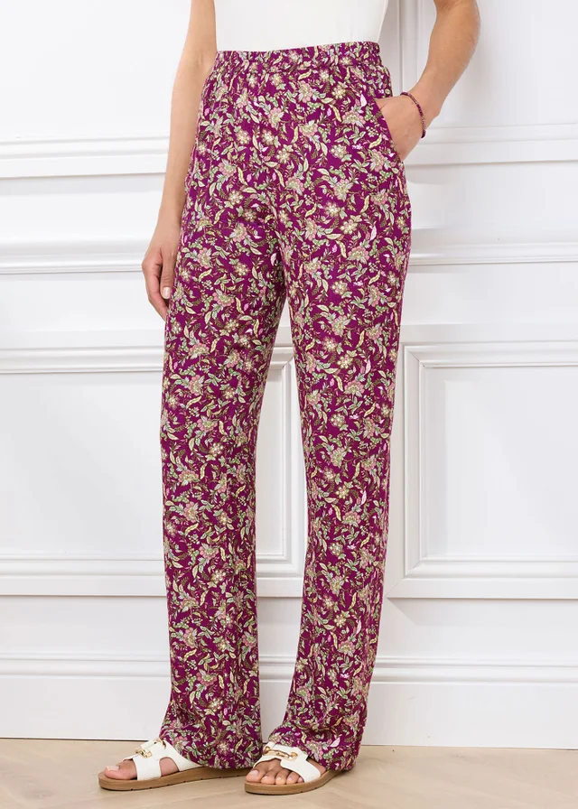 Cotton Traders Wild Rose Pull On Printed Crinkle Trousers