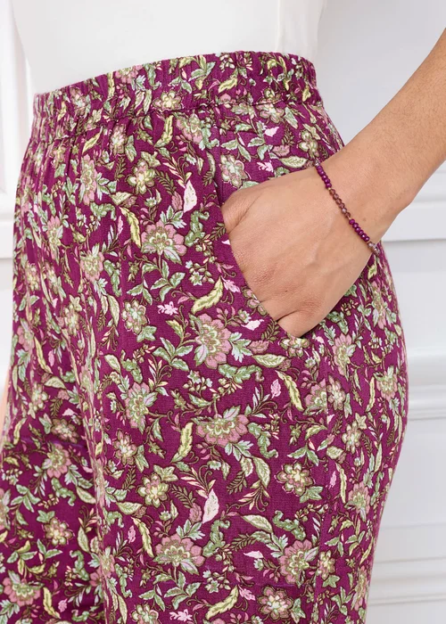 Cotton Traders Wild Rose Pull On Printed Crinkle Trousers - 24/L27 Image 4