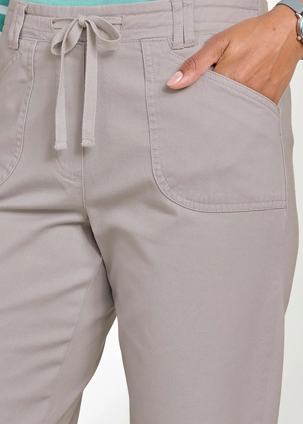 Cotton Traders Dove Grey Wrinkle Free Pull On Straight Leg Trousers - 14/L27 Image 3