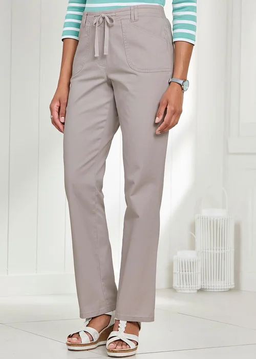 Cotton Traders Dove Grey Wrinkle Free Pull On Straight Leg Trousers - 14/L27 Image 1