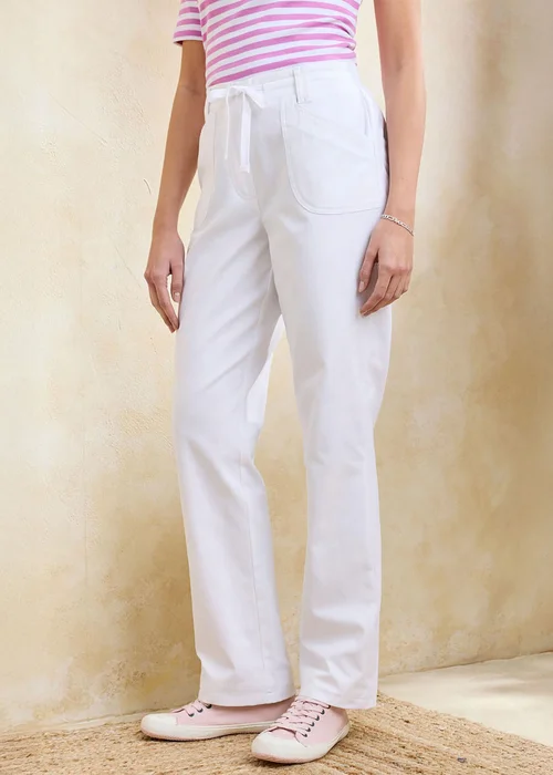 Cotton Traders White Wrinkle Free Pull On Straight Leg Trousers - 8/L31 Image 1