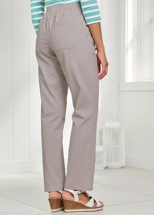 Cotton Traders Dove Grey Wrinkle Free Pull On Straight Leg Trousers - 10/L31 Image 2