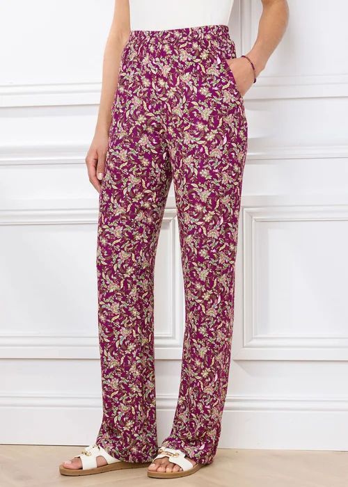 Cotton Traders Wild Rose Pull On Printed Crinkle Trousers - 24/L29 Image 1