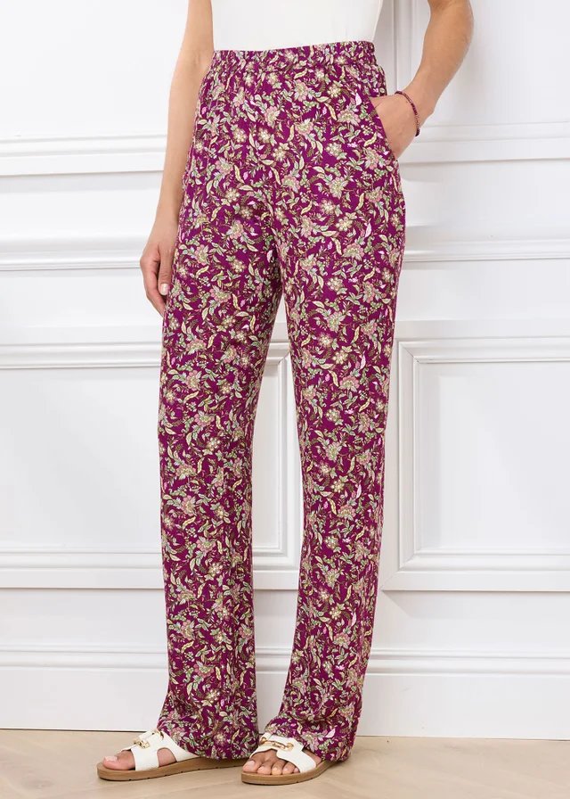 Cotton Traders Wild Rose Pull On Printed Crinkle Trousers