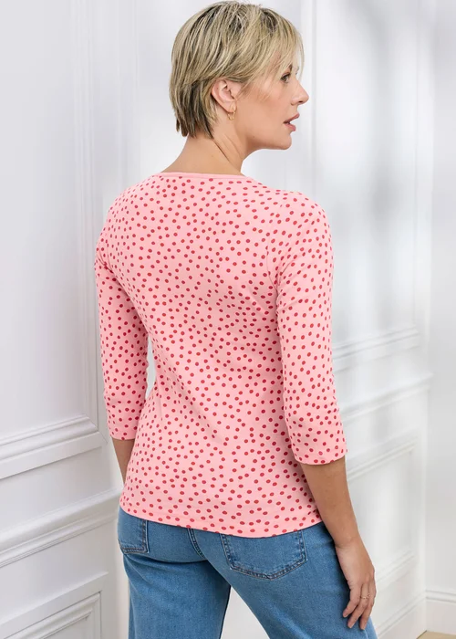 Cotton Traders Rose Wrinkle Free 3/4 Sleeve Keyhole Printed Top - 10 Image 3