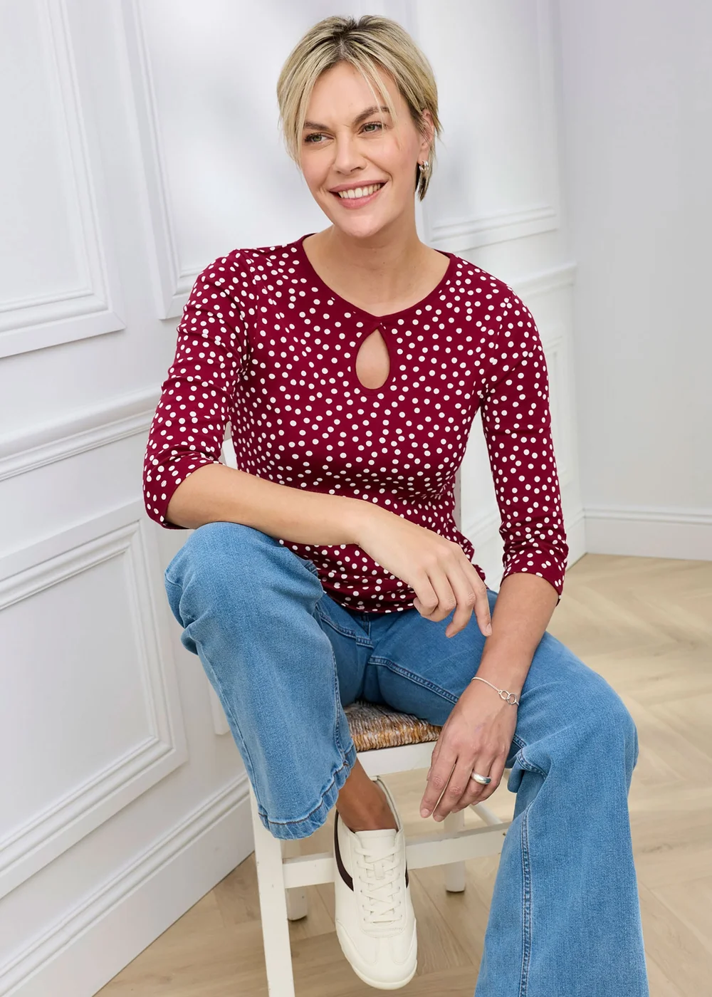Cotton Traders Ruby Wrinkle Free 3/4 Sleeve Keyhole Printed Top - 20 Image 1