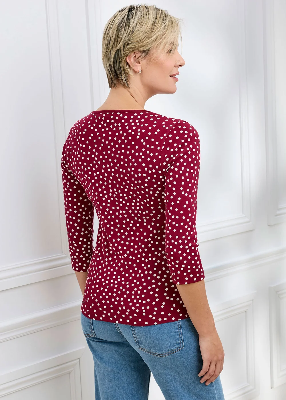 Cotton Traders Ruby Wrinkle Free 3/4 Sleeve Keyhole Printed Top - 20 Image 3