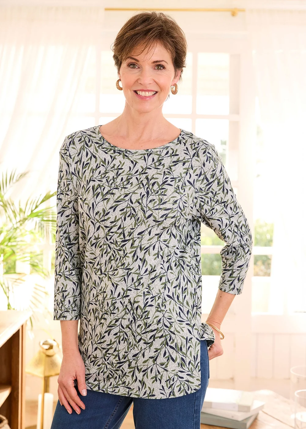 Cotton Traders Grey Marl Printed Soft Touch Tunic - 14 Image 4