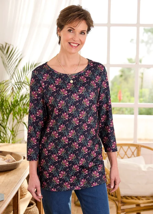 Cotton Traders Navy Printed Soft Touch Tunic - 14 Image 4
