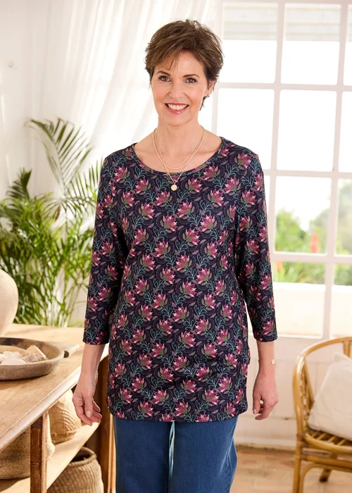 Cotton Traders Navy Printed Soft Touch Tunic - 14 Image 2